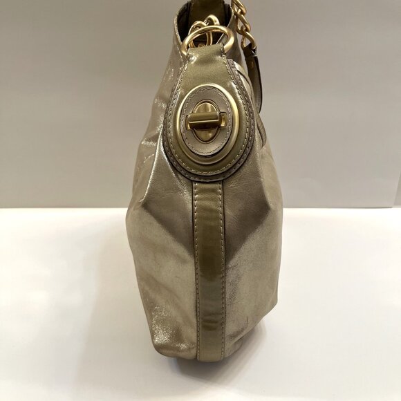 Coach - Vintage - Gold Shiny Large Hobo/ Shoulder Bag - Thick Gold Chain Accents - Picture 5 of 14